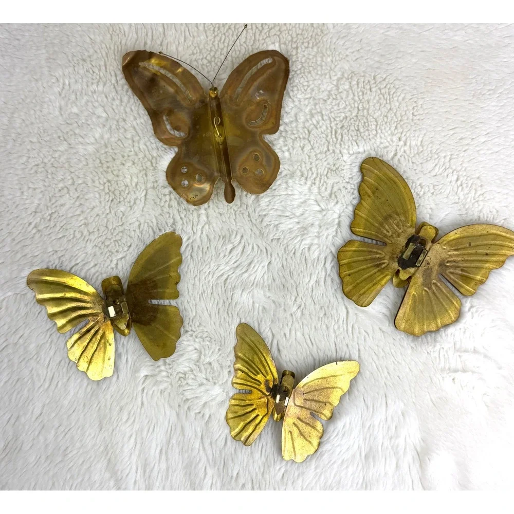 VTG Brass Butterfly Wall Art Set of 4 Mid Century Modern Gold Metal Decor Garden